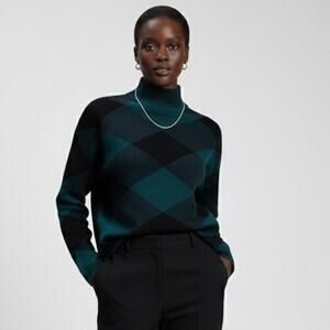 Tahari Sweater Womens XS Green Black Argyle Mock Neck Old Money Preppy Career